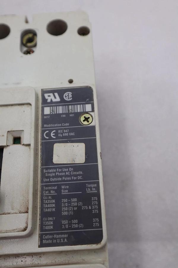 Used CUTLER-HAMMER HM2P400X5WS10 MOTOR CIRCUIT PROTECTOR SERIES C 600VAC STOCK #3227