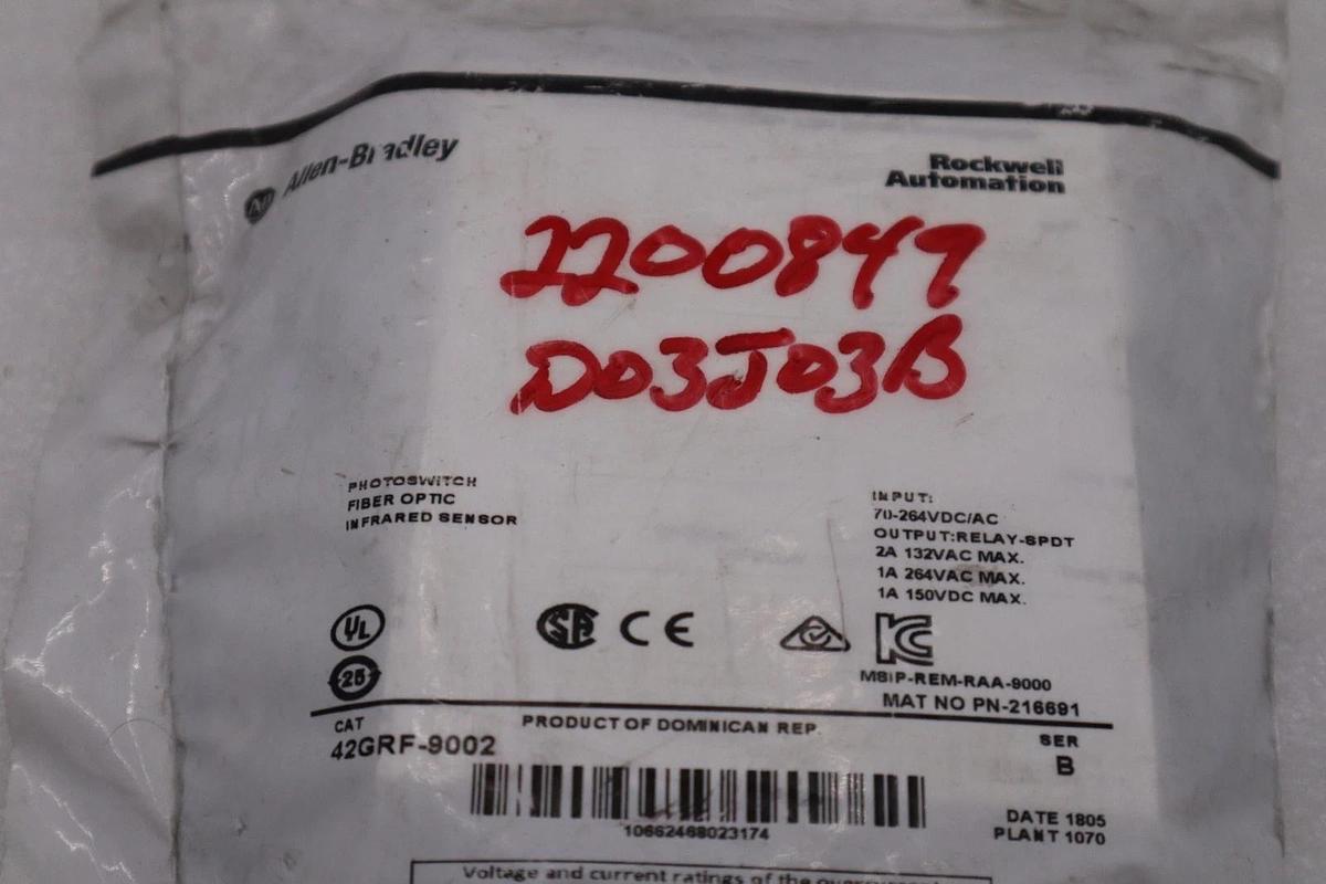 Used Allen Bradley 42GRF-9002 Photoswitch Fiber Optic Sensor STOCK H1224A