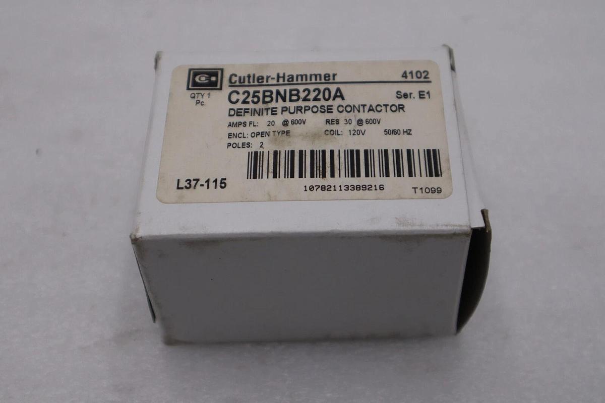 Used Eaton C25bnb220a Cutler-Hammer 120Vac Non-Reversing Definite Purpose Contactor