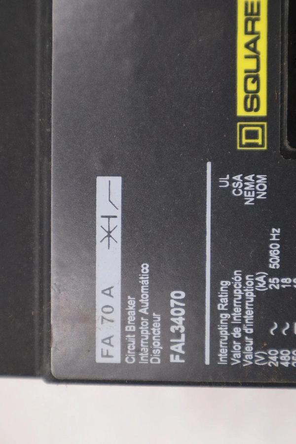 NEW OPEN BOX Square D FAL34070 Circuit Breaker 70Amp 480V 3-Pole STK GF393