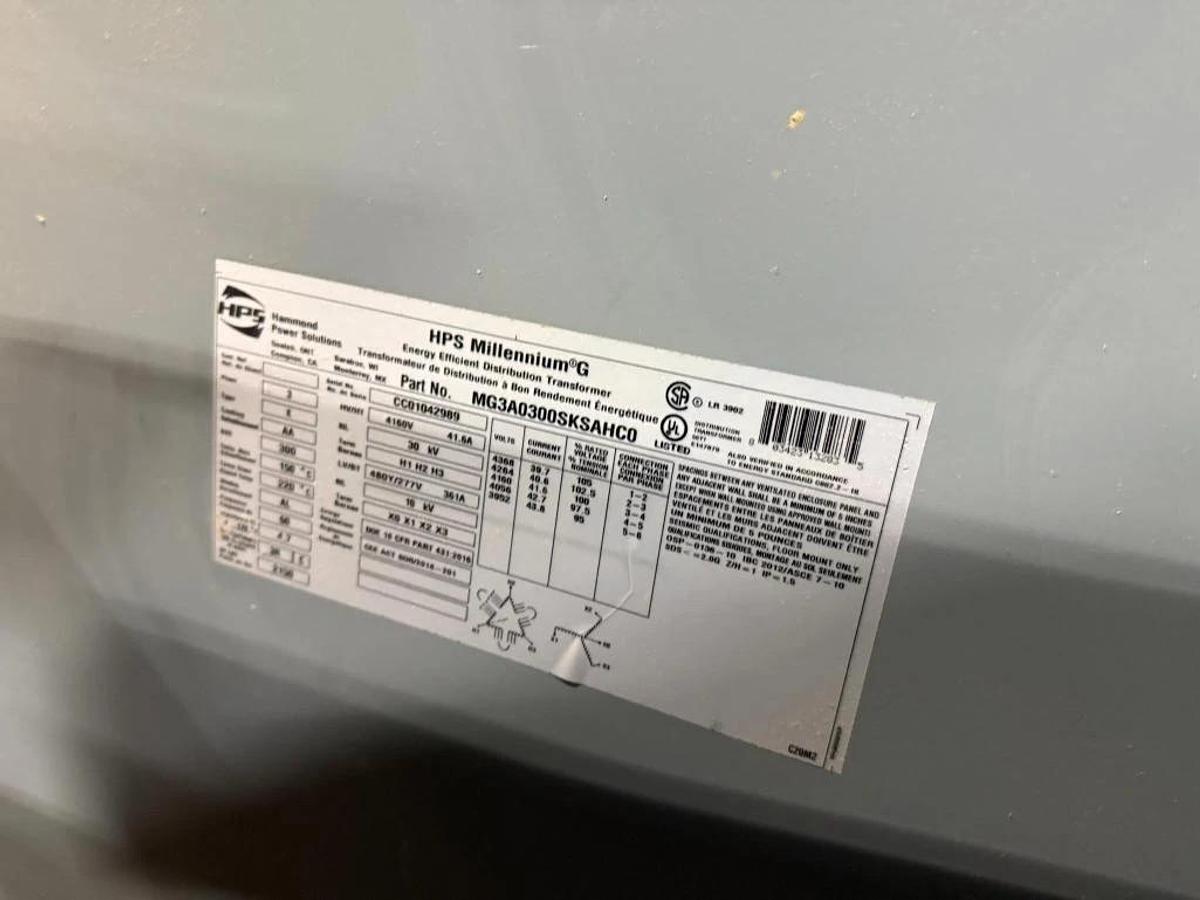 Used HPS MILLENNIUM G PART MG3A0300SKSAHC0 4160/480 300 KVA TRANSFORMER