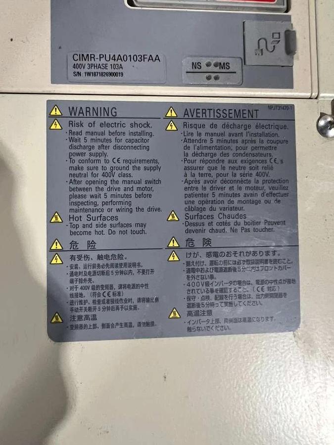 YASKAWA ELECTRIC CIMR-PU4A0103FAA / CIMRPU4A0103FAA - STOCK CC-15
