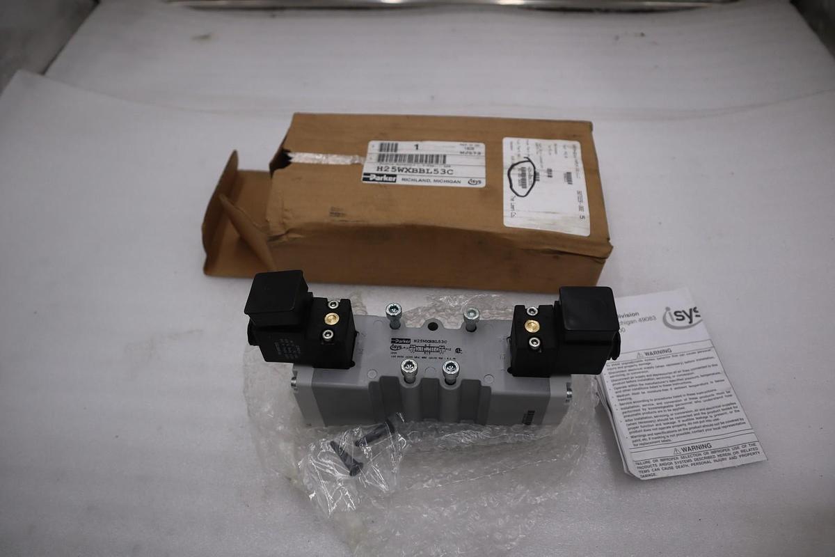 Used NEW OPEN BOX Parker H25WXBBL53C Double Solenoid Valve STOCK CC216