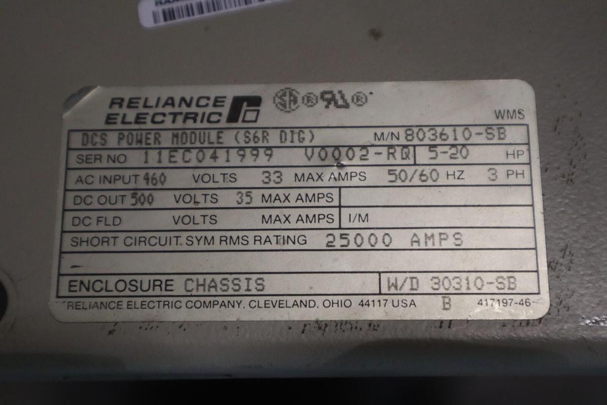 Used Reliance DCS Power Module 803610-SB 5/20HP 460V 33AMP 50/60HZ 3PH STOCK 1663C