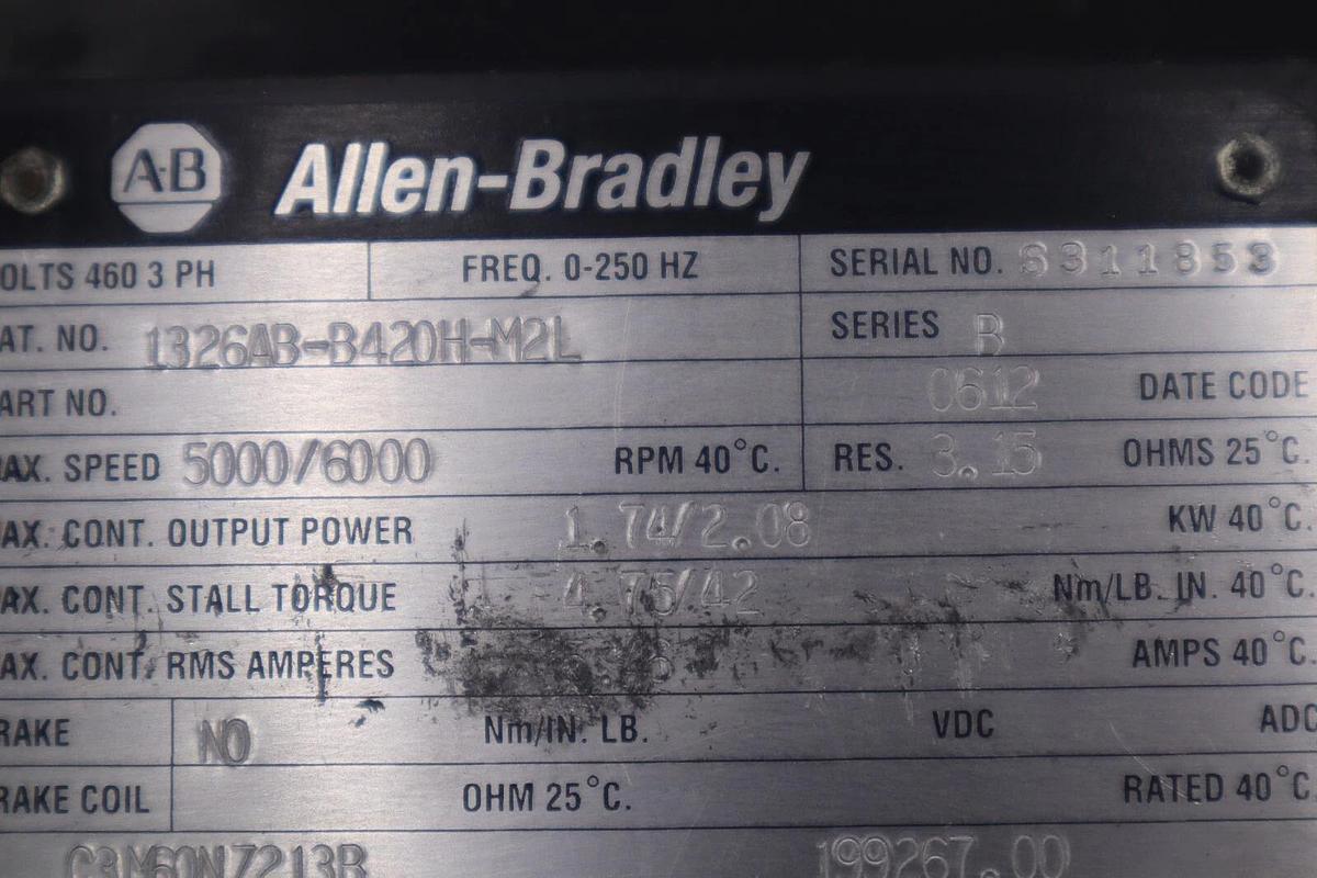 Used ALLEN BRADLEY 1326AB-B420H-M2L SERVO MOTOR AC PERMANENT MAGNET STOCK M-163
