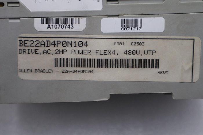 Used ALLEN BRADLEY 22A-D4P0N104 POWERFLEX 4 1.5kW/2.0HP SER A STOCK 5762