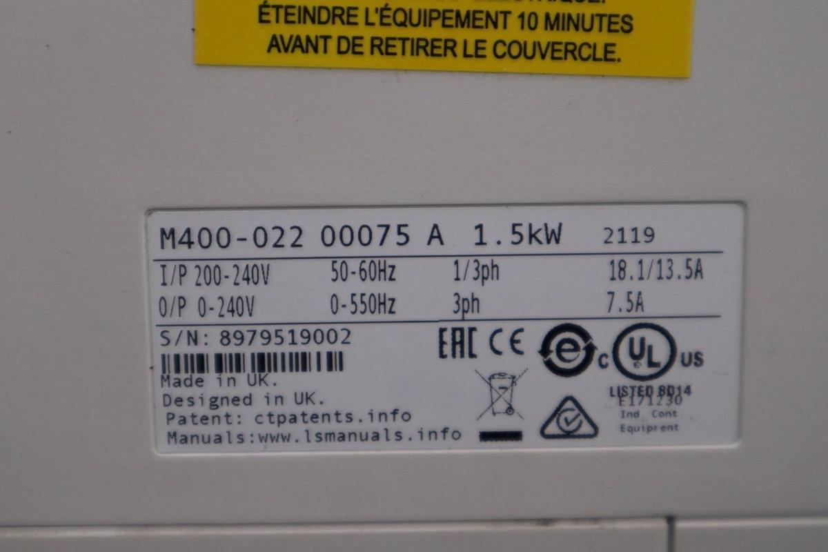 Used Control Techniques M40002200075A/ M400-022 00075A DRIVE UNIDRIVE M400 2 HP H1035
