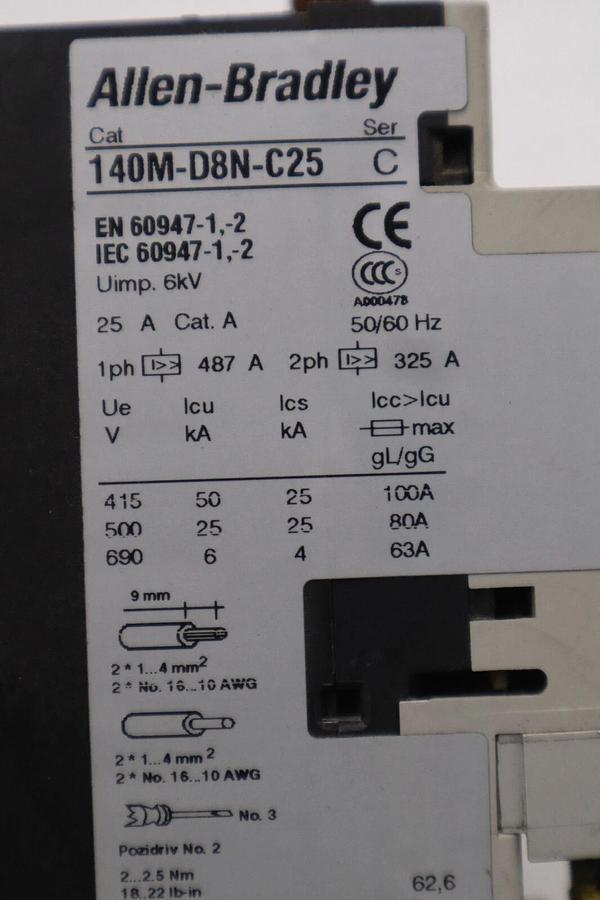 Used ALLEN BRADLEY 140M-D8E-C25 CIRCUIT BREAKER WITH 100-C16*10 CONTACTOR STOCK 720-A
