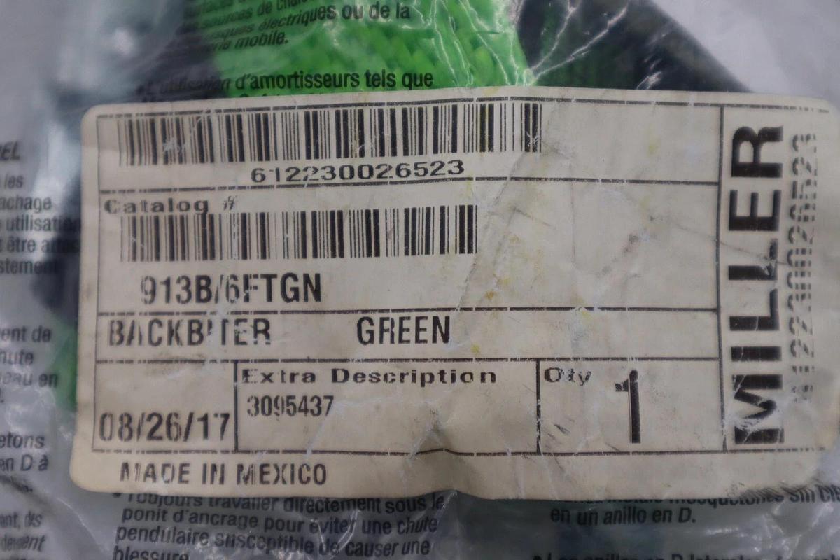 Used NEW Honeywell 913B/6FTGN Backbiter Tie Back Lanyard Green STOCK H64A