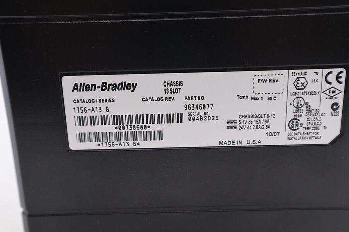 Used ALLEN BRADLEY 1756A13/B CHASSIS 13-SLOT PLC SERIES B #1832