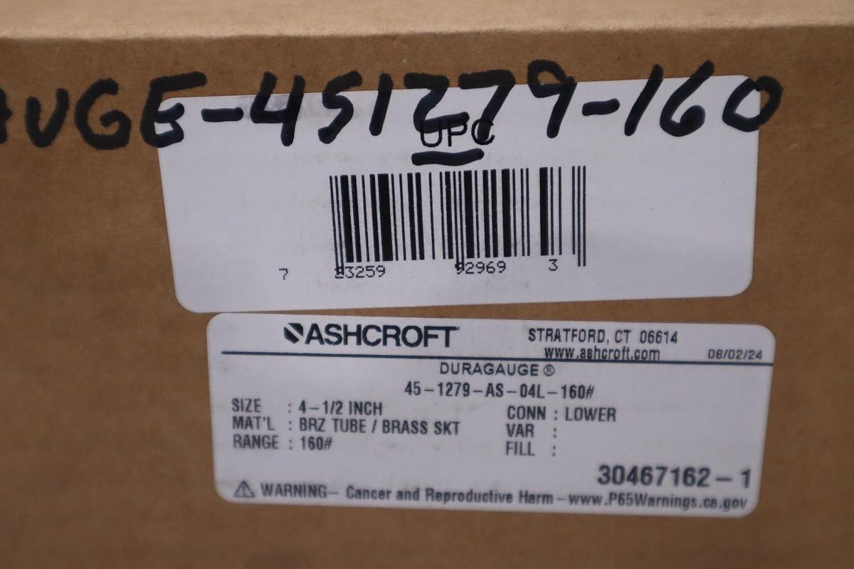 Used NEW OPEN BOX Ashcroft 45-1279-AS-04L-160# Pressure Gauge 4.5" STK GF77