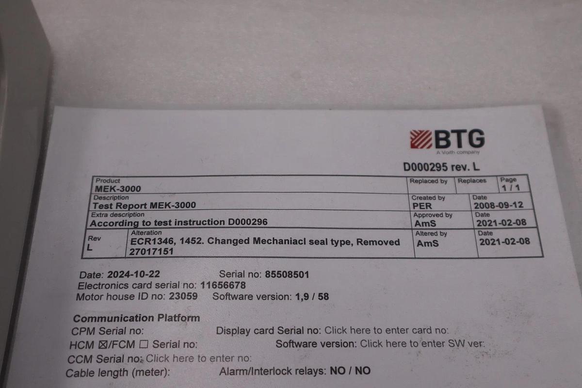 Used BTG CPM-1400 PH/Q0/M1/S2/H3/C10/R15 CONSISTENCY TRANSMITTER - NEW - STOCK 3827CC