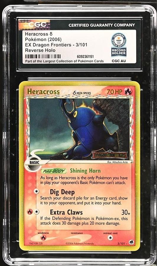 Used 2006 POKEMON EX DRAGON FRONTIERS #3 HERACROSS-REVERSE FOIL CGC WORLD RECORD 1/1