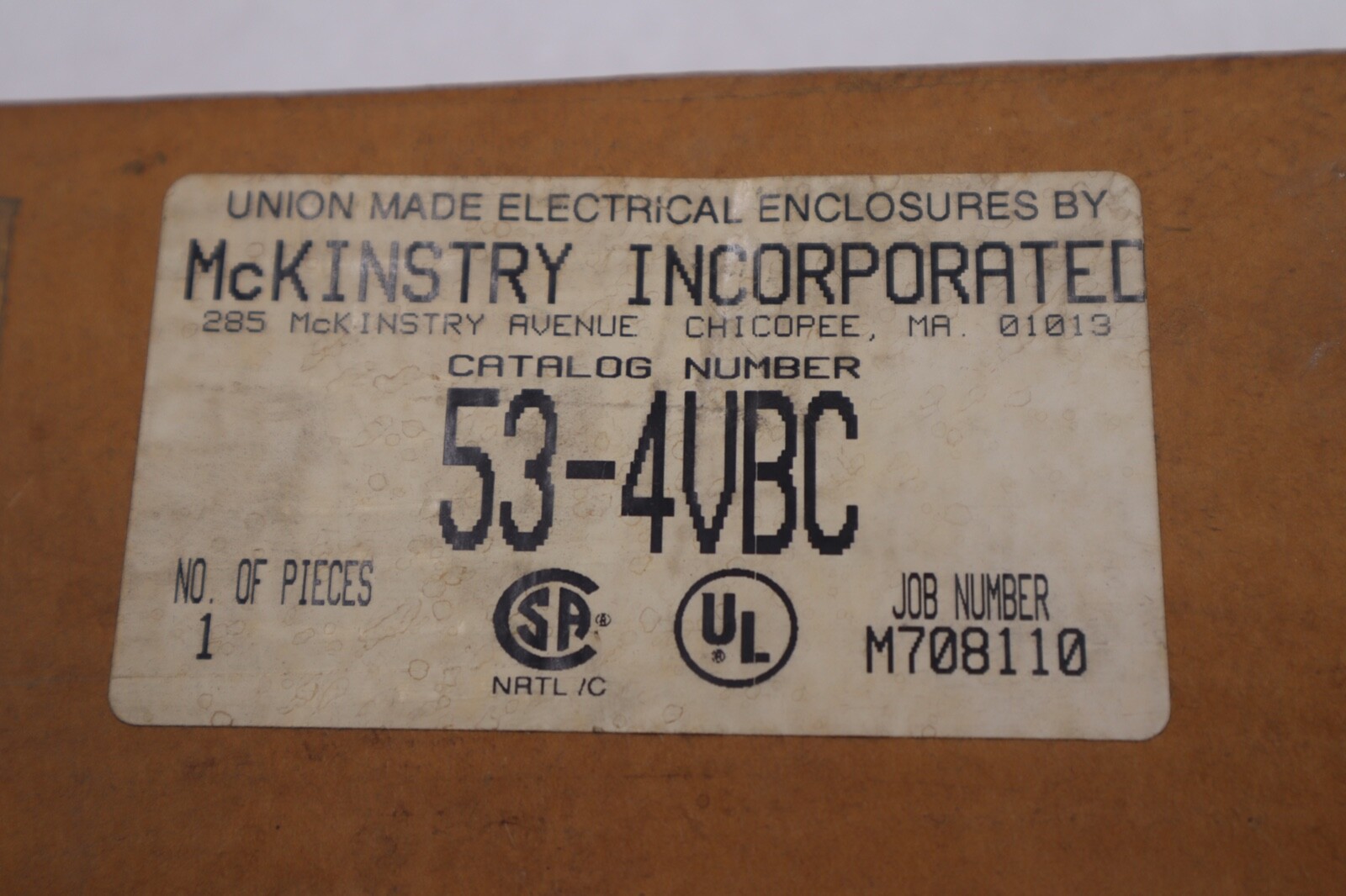Used McKinstry Cat. No. 53-4VBC Enclosure #K-3055