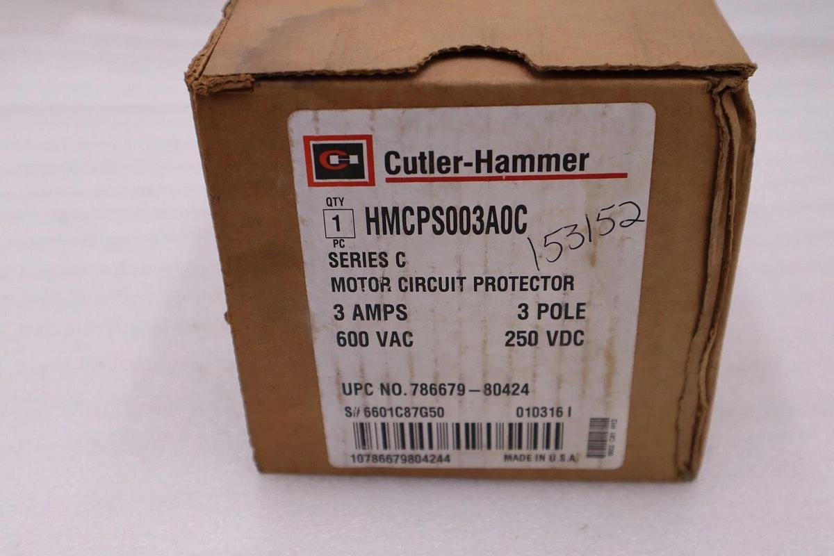 NEW OPEN BOX EATON CUTLER HAMMER HMCPS003A0C 3POLE 600V 3A CIRCUIT BREAKER H1033