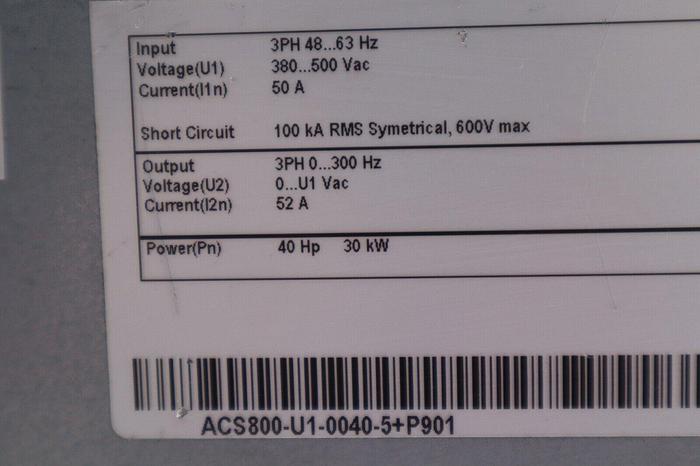 Used ABB IP21 UL Type 1 AC Drive acs880-u1-0040-5+p901 40 HP  #4108