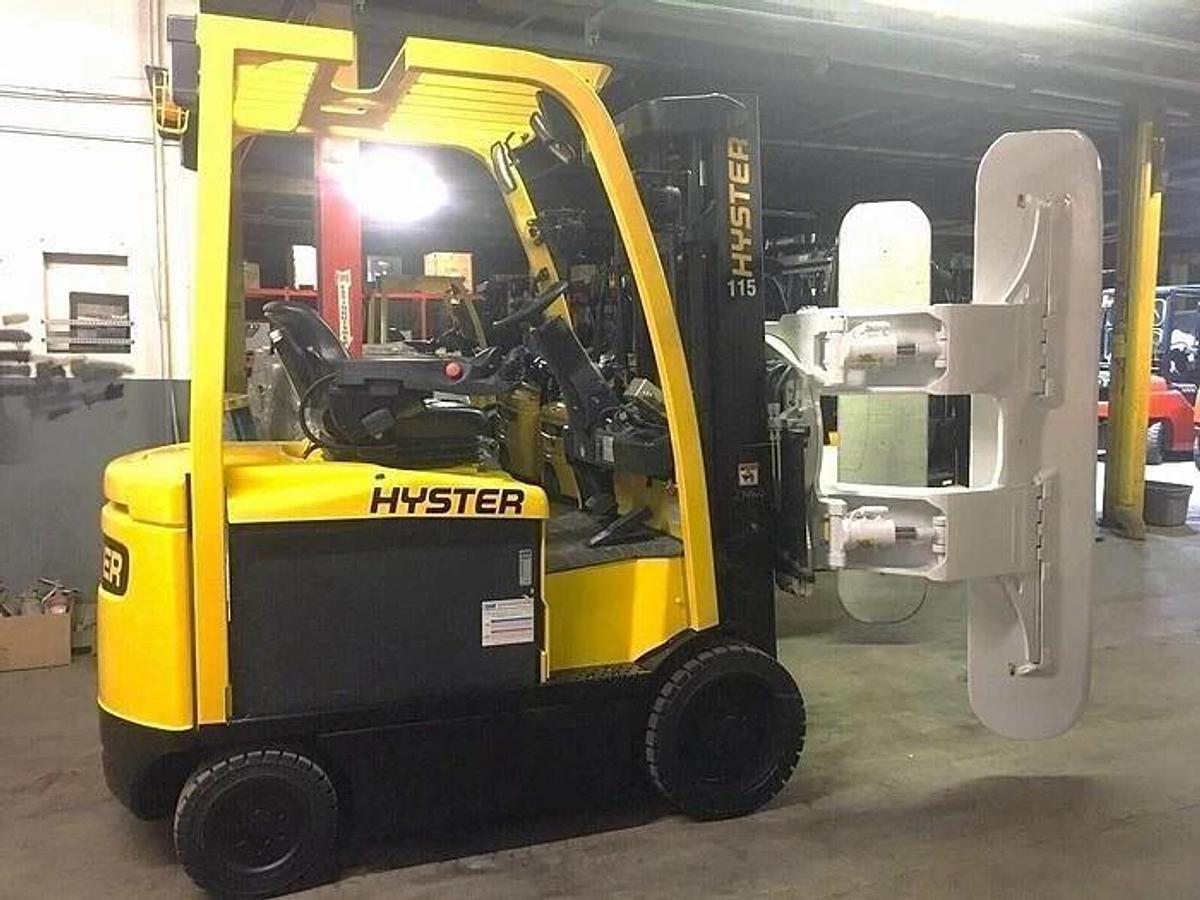 Used 2017 HYSTER E60XN-33 6000 POUND ELECTRIC FORKLIFT WITH 64" ROLL CLAMP 6600 HOURS