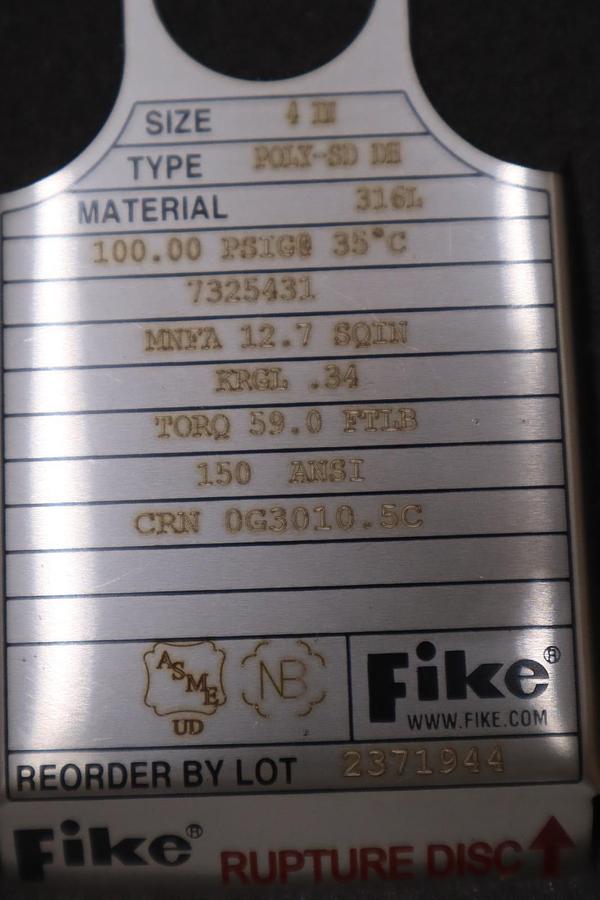 FIKE RUPTURE DISC POLY-SD DH 4” - NEW IN BOX - STOCK SGF140