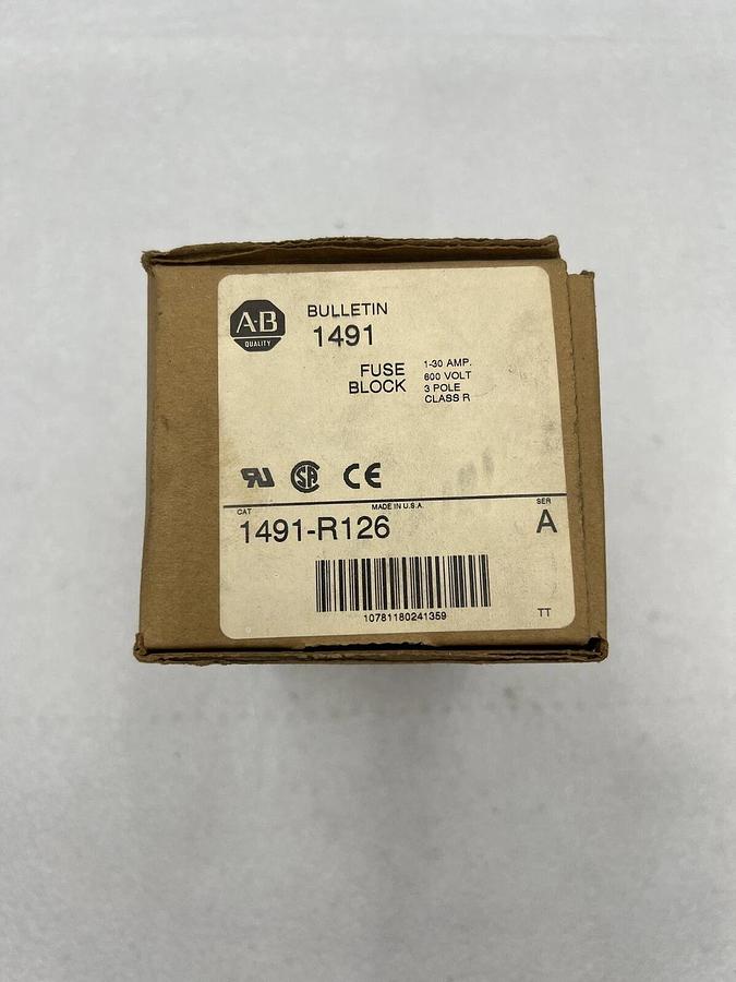 Used Allen Bradley 1491-R126 Fuse Block Series A 3-Pole 1-30Amp 600Volt #K-2053