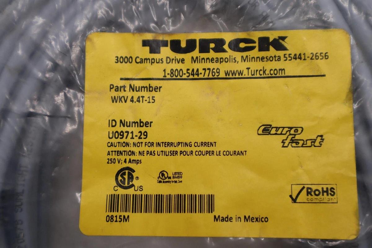 Used Turck WKV 4.4T-15 Eurofast Cordset U0971-29 STOCK L-154-A