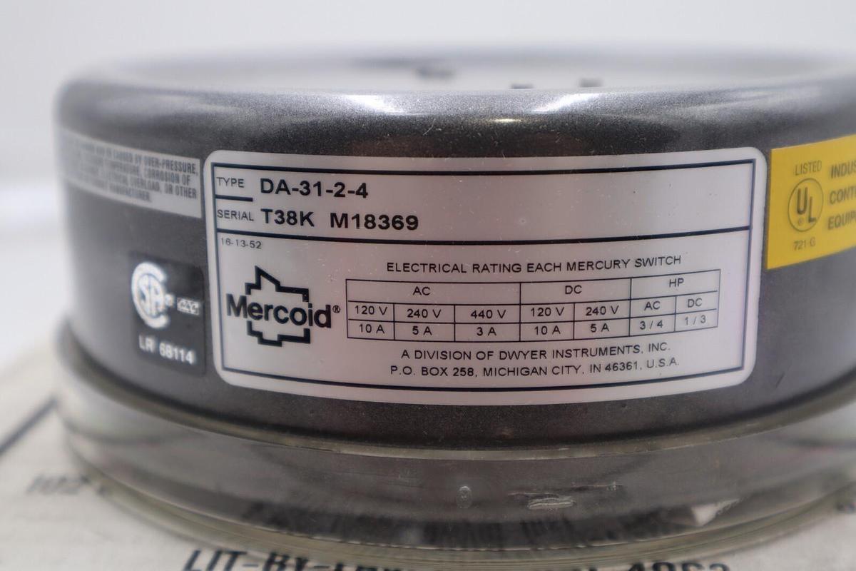 Used DWYER INSTRUMENTS MERCOID DA-31-2-4 T39K MECHANICAL PRESSURE SWITCH #L-800