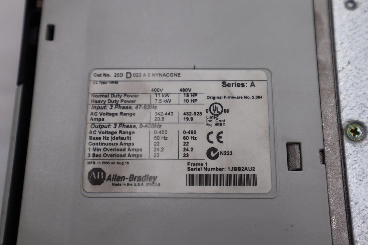 Used NEW Allen Bradley PowerFlex 700S VFD Drive 20DD022A0NYNACGNE 15 HP L-287