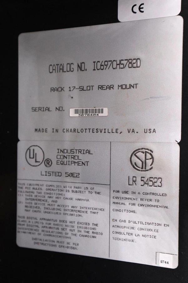 Used INDUSTRIAL CONTROL EQUIPMENT IC697CH57820 RACK 17 SLOT REAR MOUNT STOCK #1707