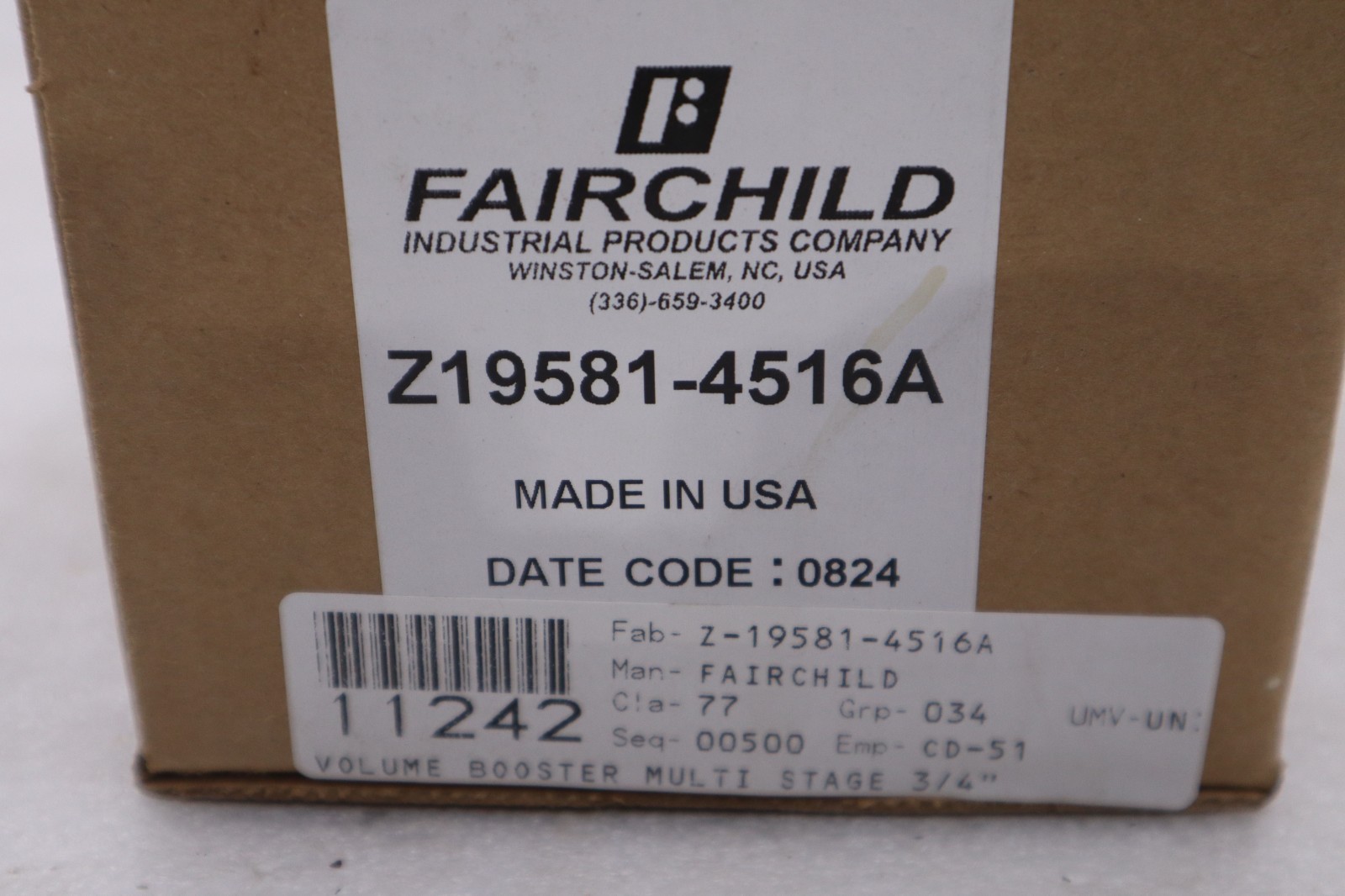 Fairchild Z19581-4516A Volume Booster 250psig Max - NEW NO BOX - STOCK GF869