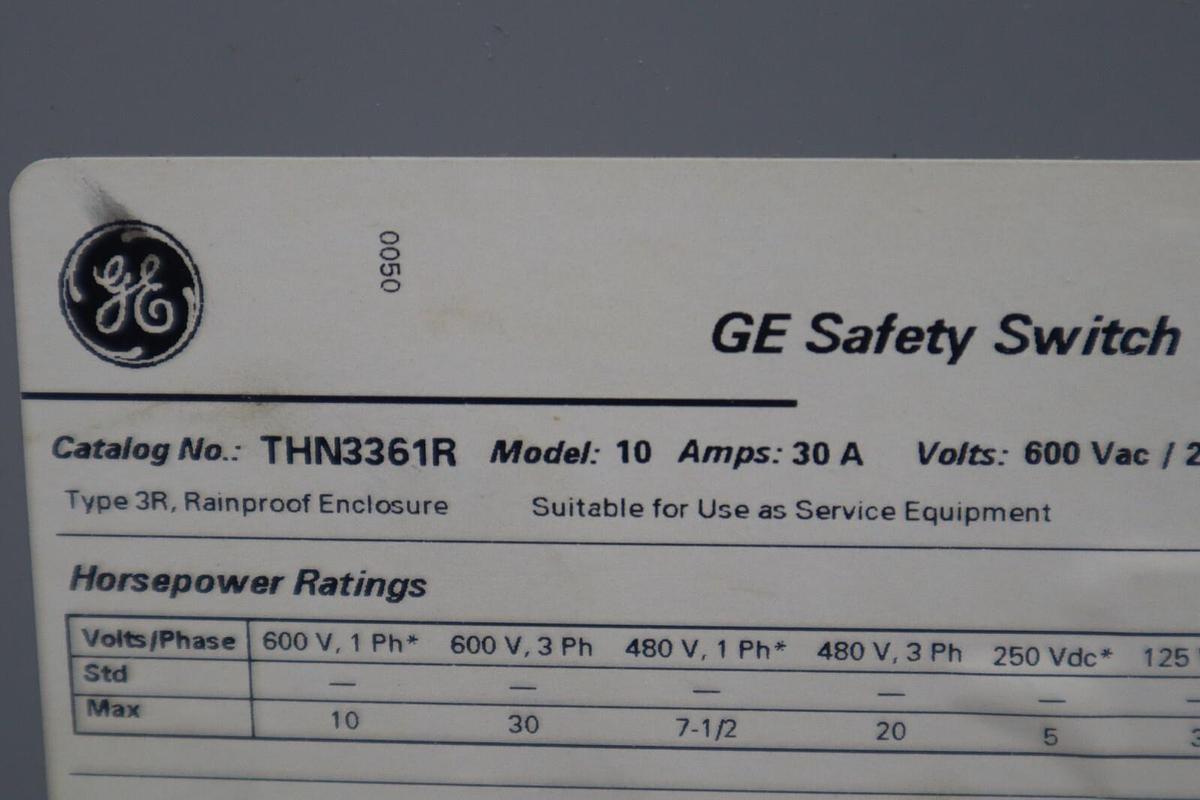 Used NEW GE THN3361R NON-FUSIBLE DISCONNECT SWITCH SINGLE CONFIGURATION STOCK 5107