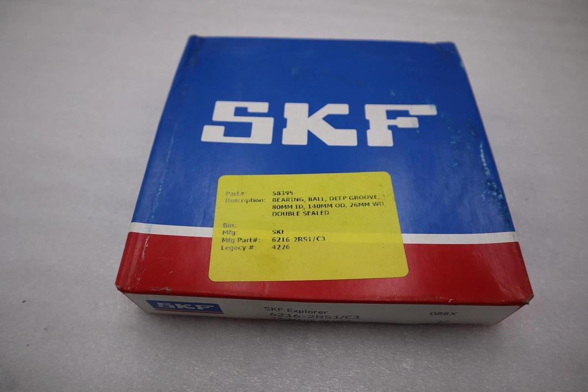 Used SKF 6216-2RS1/C3 Rubber Seal Ball Bearing - NEW - STOCK 2954CC