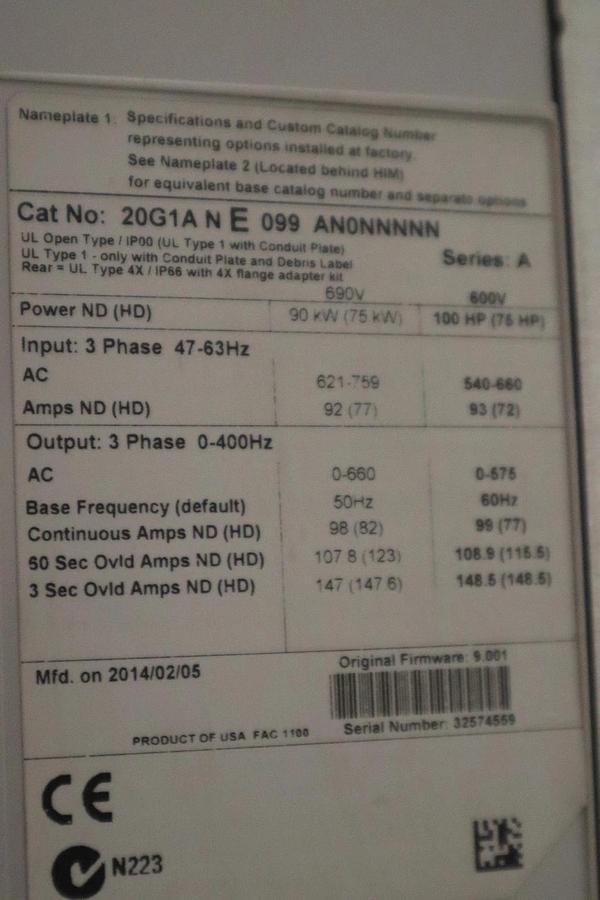 Used ALLEN BRADLEY 20G1ANE099AN0NNNNN / 20G1ANE099AN0NNNNN - STOCK SGF-4