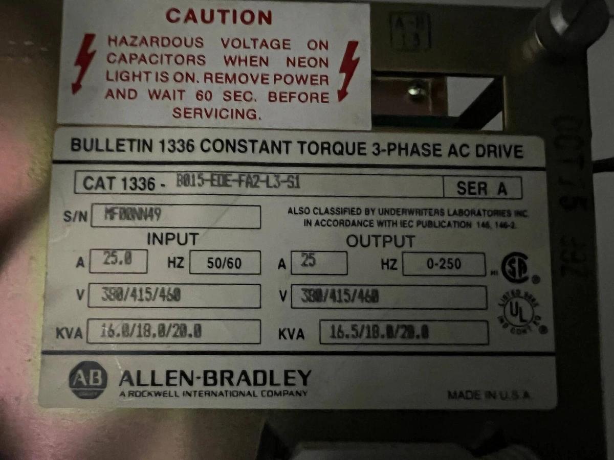 Used ALLEN BRADLEY Constant Torque 3PH AC Drive 1336-B015-E0E-FA2-L3-S1_SER A