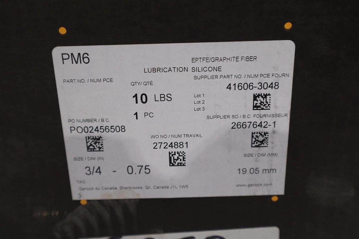 Used GARLOCK Packmaster 6 PM6 3/4 Inch 10 lbs Graphite Fiber Silicone - STOCK GF858