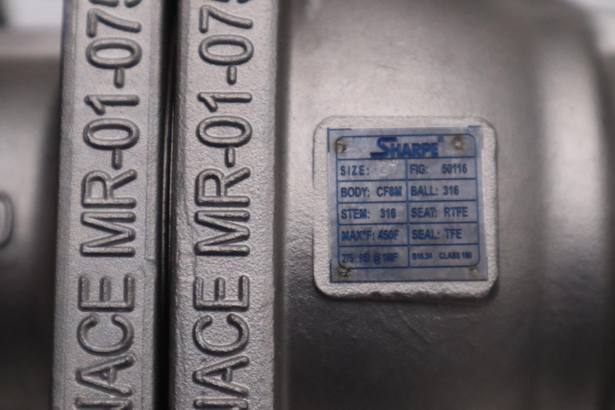Used SHARPE 2" BALL VALVE, CF8M 316 STAINLESS STEEL NEW UNIT STOCK GF-2A
