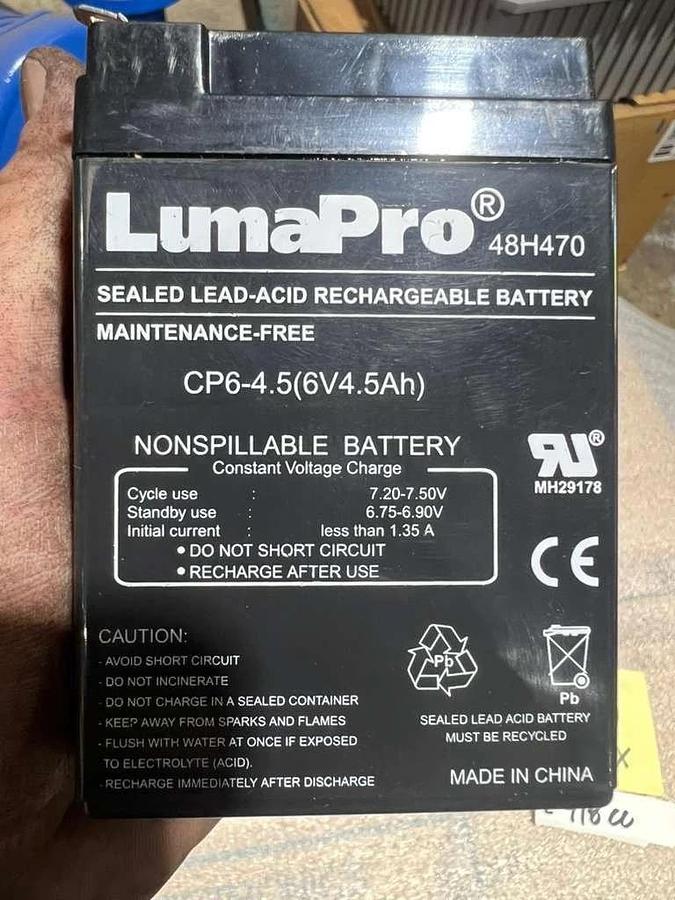 NEW OPEN BOX LUMAPRO 48H470 SEALED LEAD ACID RECHARGEABLE BATTERY L718CC
