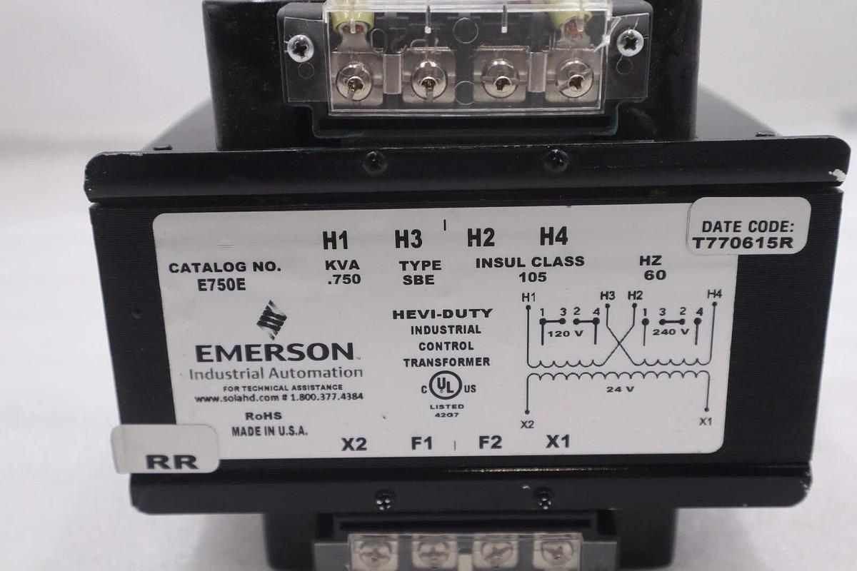 Used EMERSON  E750E SBE CONTROL TRANSFORMER .75 KBA 120 X 240 60HZ STOCK 2162-A