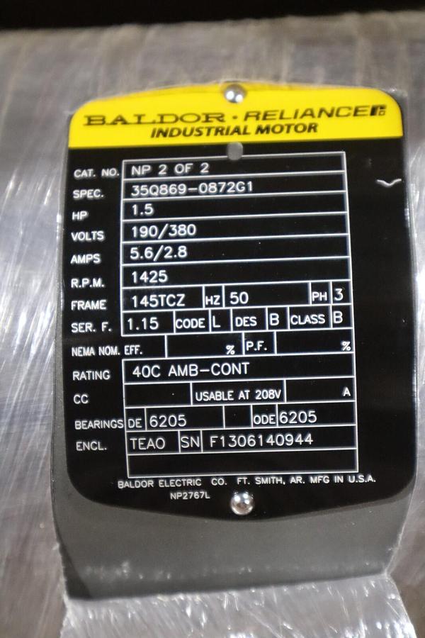 Used Baldor 35Q869-0872G1 1.5 HP 1425 RPM NEW MOTOR STOCK G160