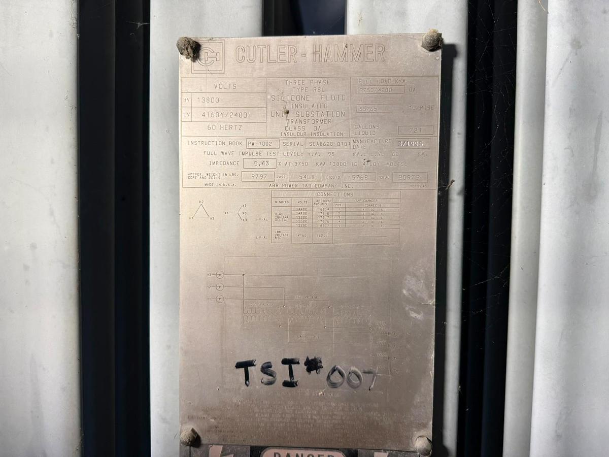 Used Cutler Hammer Substation Transformer 3750 Kva Primary 13600 Sec 4160Y/2400 Volt
