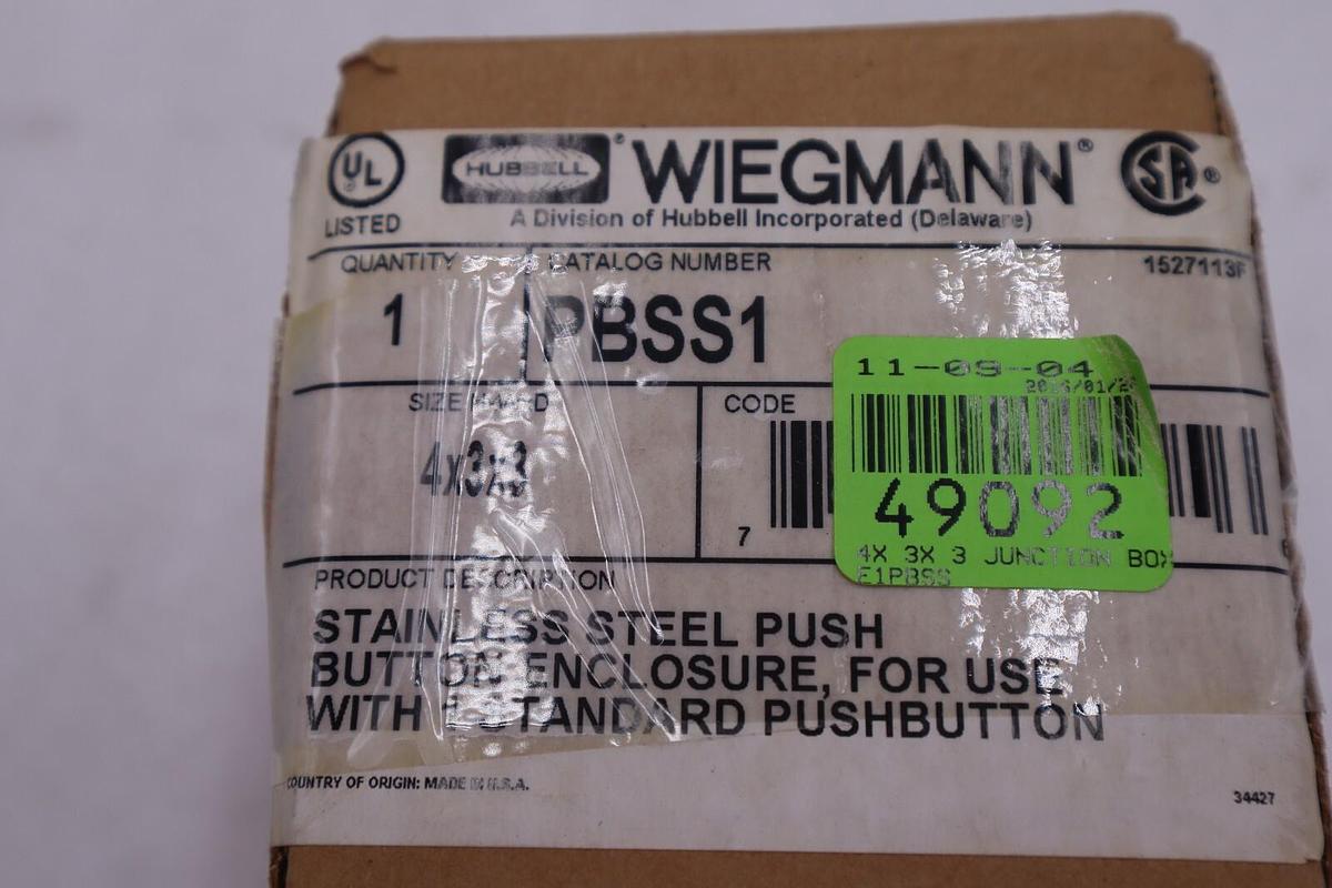 WIEGMANN PBSS1 Pushbutton Enclosure S/S NEW IN BOX STOCK 1246-A