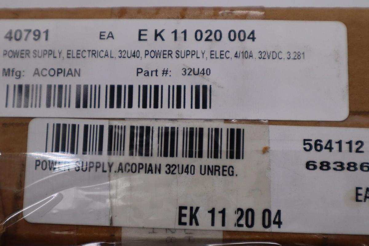 Used NEW OPEN BOX ACOPIAN UNREGULATED POWER SUPPLY 32U40 STOCK G88A