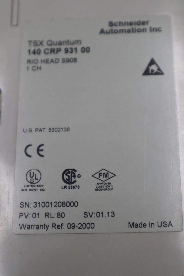 Used SCHNEIDER ELECTRIC 140-CRP-931-00/ 140CRP93100  PLC MODULE STOCK H1772