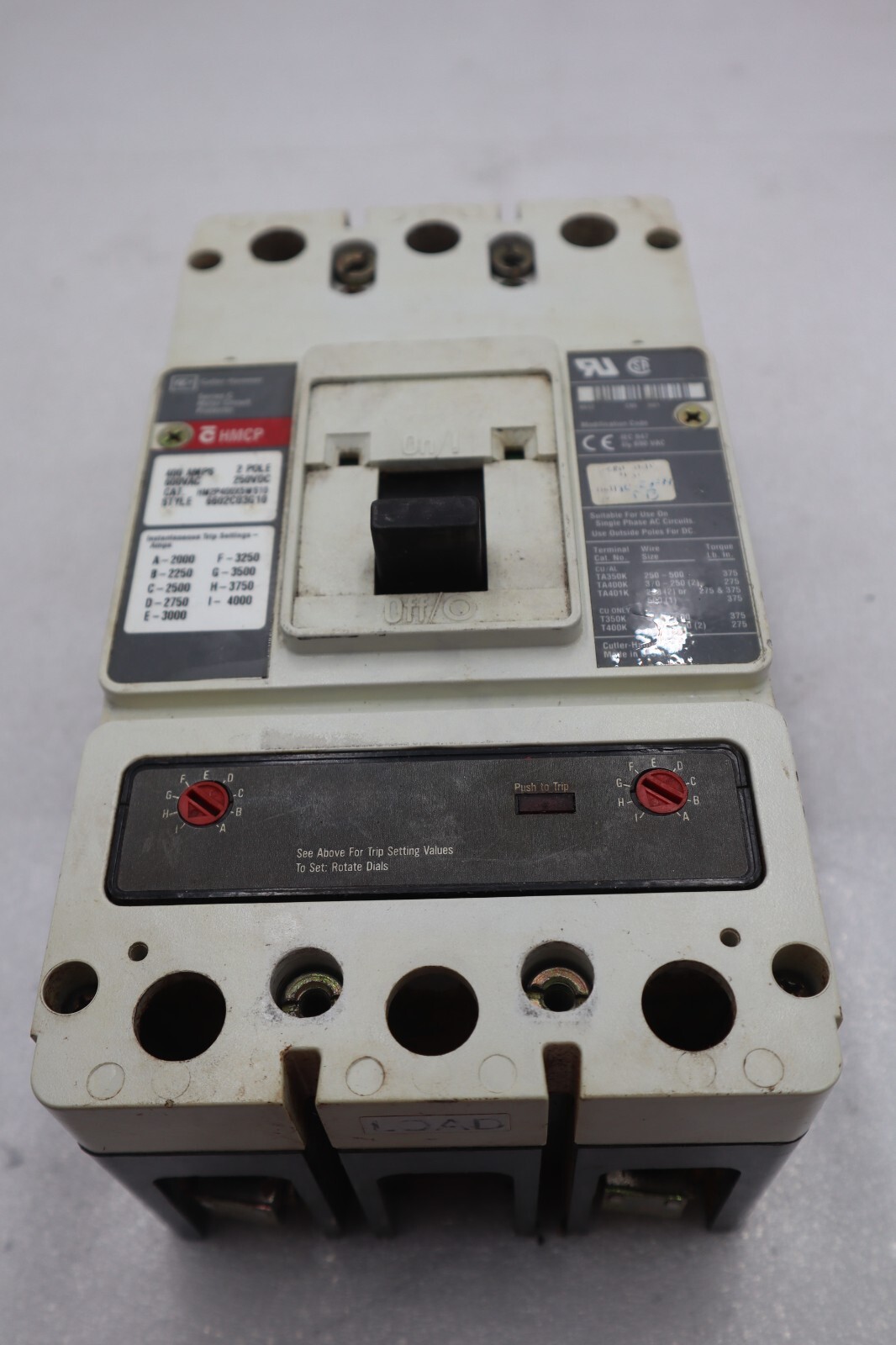 Used CUTLER-HAMMER HM2P400X5WS10 MOTOR CIRCUIT PROTECTOR SERIES C 600VAC STOCK #3220