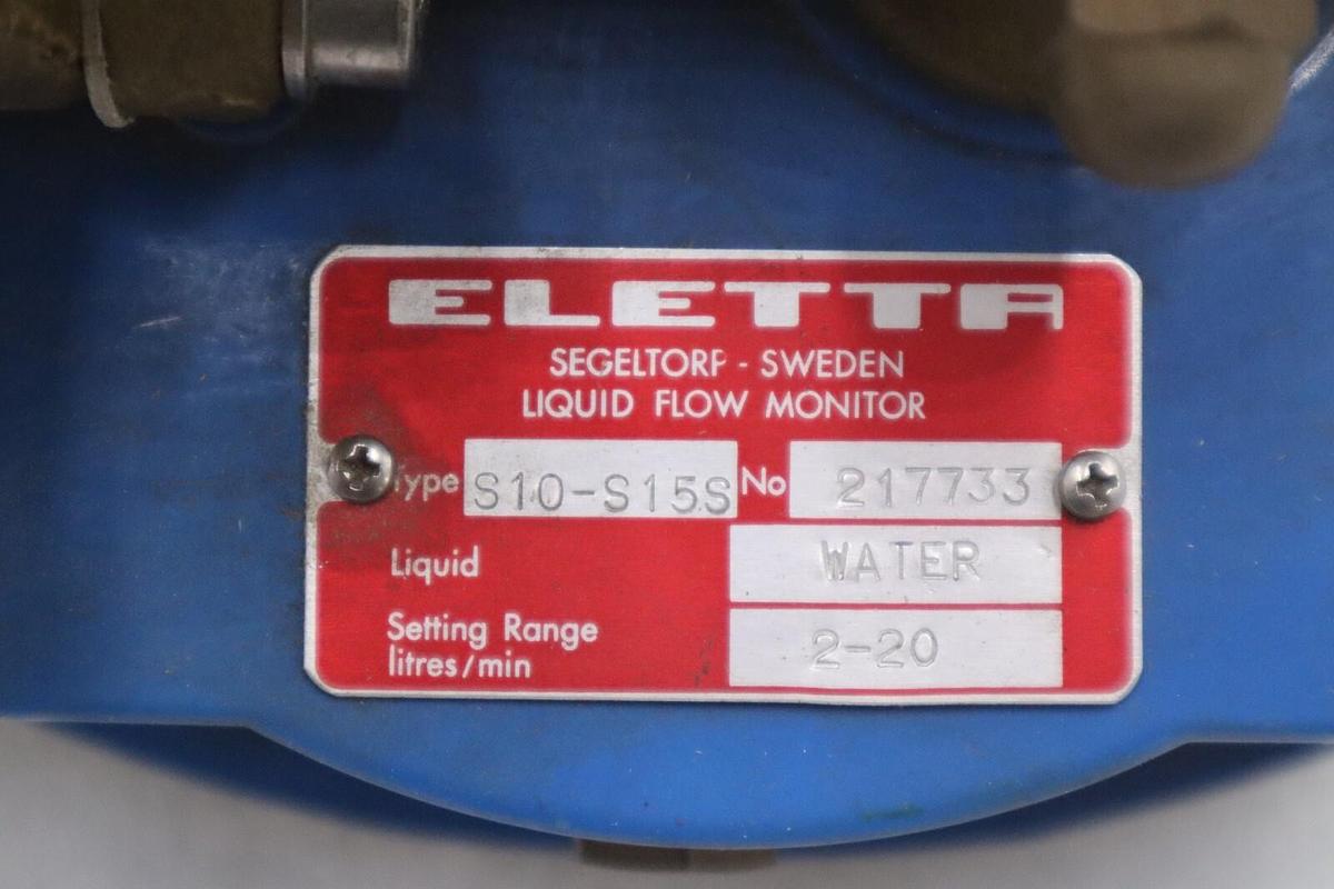 Used ELETTA S10-S15S LIQUID WATER FLOW MONITOR 217733 RANGE 2-20 L/MIN NEW #5620A