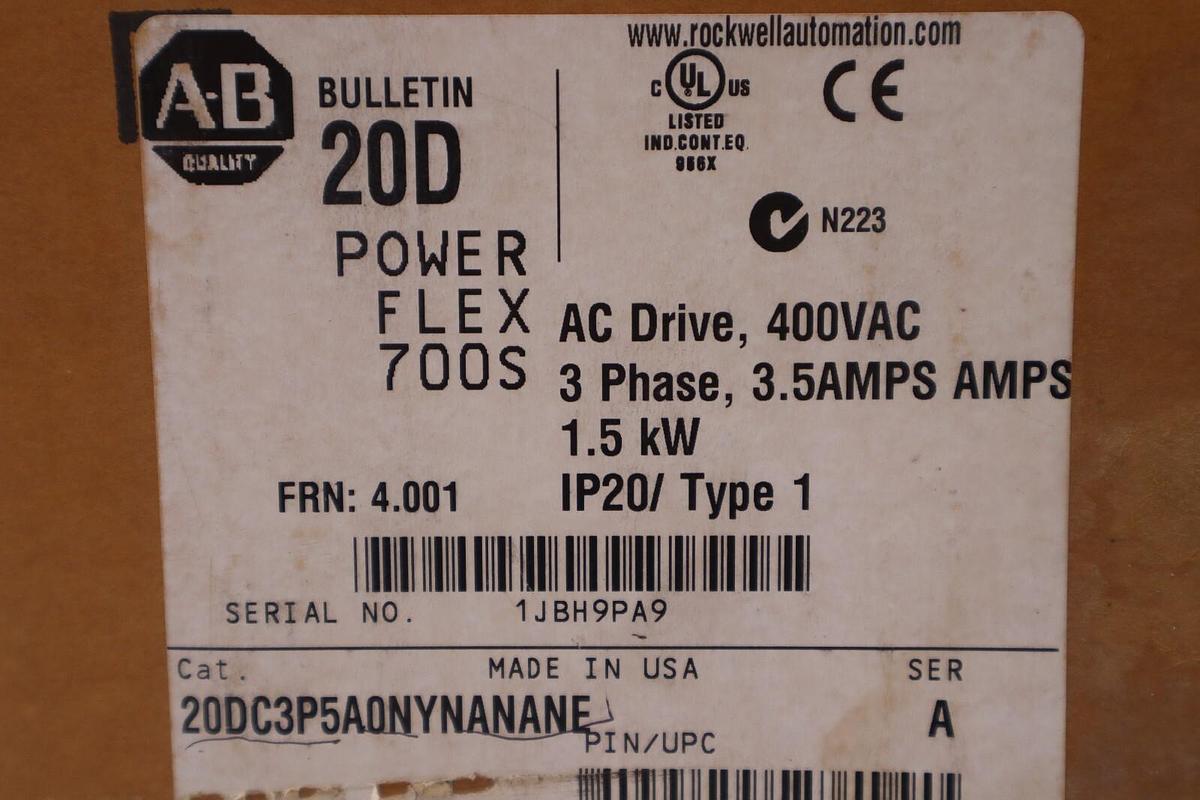 Used Allen Bradley 20DC3P5A0NYNANANE AC VFD Variable Frequency Drive STOCK 4709