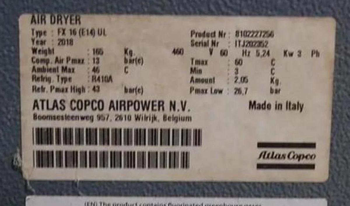 Used ATLAS COPCO FX16 / FX 16 (E14) AIR DRYER MANUFACUTURED 2018