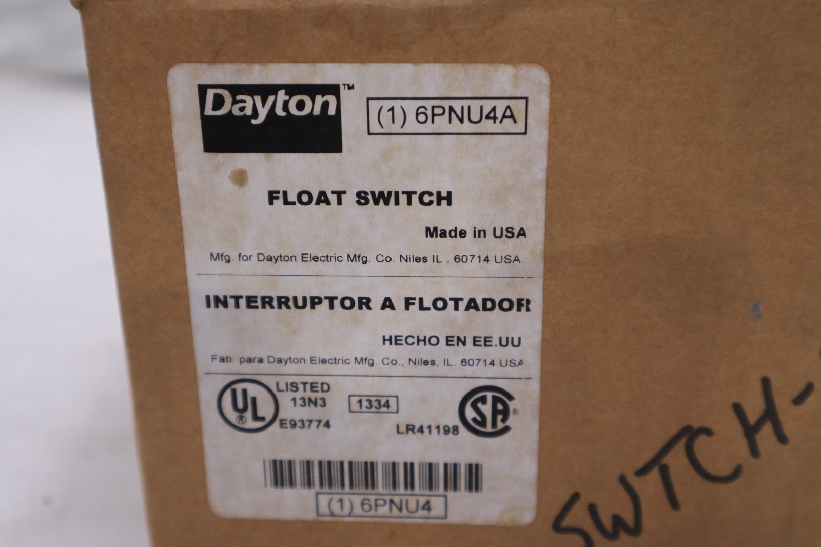 Used Dayton 6PNU4A Float Switch NEW OPEN BOX STOCK GF71A