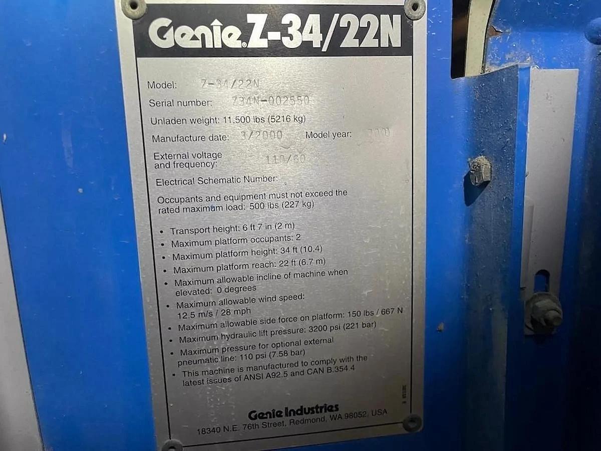 Used GENIE Z34/22N ELECTRIC ARTICULATING GENIE BOOM LIFT WITH JIB BOOM 1,300 HOURS