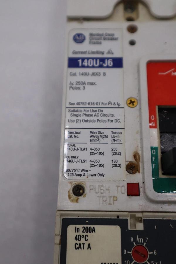 Used Allen Bradley 140U-J6X3 100A 3P 600V AC 250V DC Circuit Breaker STOCK H1865