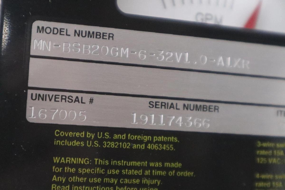 UNIVERSAL FLOW MONITORS MN-BSB20GM-6-32V1.0-A1XR FLOW METER - STOCK GF476