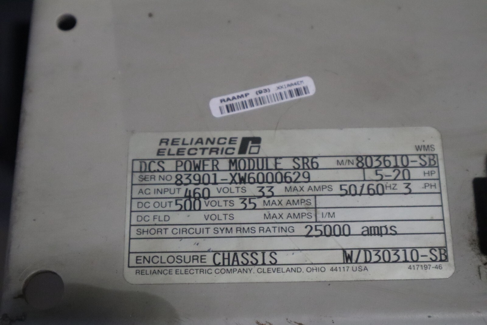Used Reliance DCS Power Module 803610-SB 5/20HP 460V 33AMP 50/60HZ 3PH STOCK 1664C